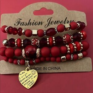 Fashion Jewelry Red Beaded Bracelet Set